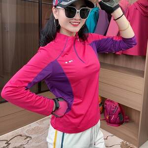 
Quick-drying long-sleeved women's spring and autumn sports breathable elastic moisture-absorbing top outdoor casual and fashionable color-blocking T-shirt