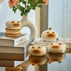 Creative and Cute Siamese Cat Ceramic Ashtray for Living Room and Office Desktop, Anti-Fly Ash with Lid, Decorative Ornament