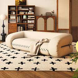 Cream-Colored Multifunctional Folding Sofa Bed Dual-Purpose for Small Apartments, Living Room, Bedroom, New Model, Cat-Scratch Resistant Leather Lazy Sofa