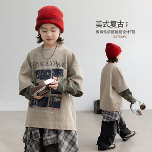 
Boys' fake two-piece long-sleeved T-shirt spring and autumn 2026 new children's spring bottoming shirt big boy spring sweatshirt