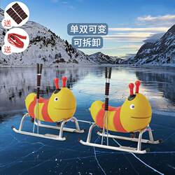 Internet-Famous Cartoon Ice Sled for Children and Adults, Ice Skating Cart, Outdoor Snow Sled, Convertible Single/Double Snowmobile, Ice Skating Vehicle