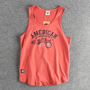Tide brand American retro letter pattern Men's sweat vest pure cotton water washing fitness sports personality personality sleeveless shoulder T
