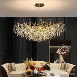 High-end crystal lamp branch-shaped new French living room lamp American branch Italian light luxury bedroom living room crystal chandelier