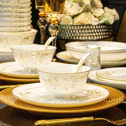 Dishes and Bowls Set for Home Use, High-End 2025 New Model, Peony Flower, Housewarming, Newlyweds, Jingdezhen Underglaze Color Ceramic Tableware