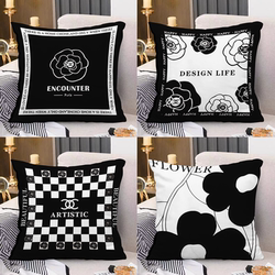 Modern Light Luxury Black and White Simple Velvet Throw Pillow Sofa Living Room Guesthouse Lumbar Pillowcase Cushion Pillow