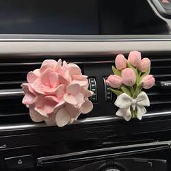 Tulip Hydrangea Flower Diffuser Stone Car Air Freshener Car Vent Decoration Flower Perfume Car Interior Accessories Ornament
