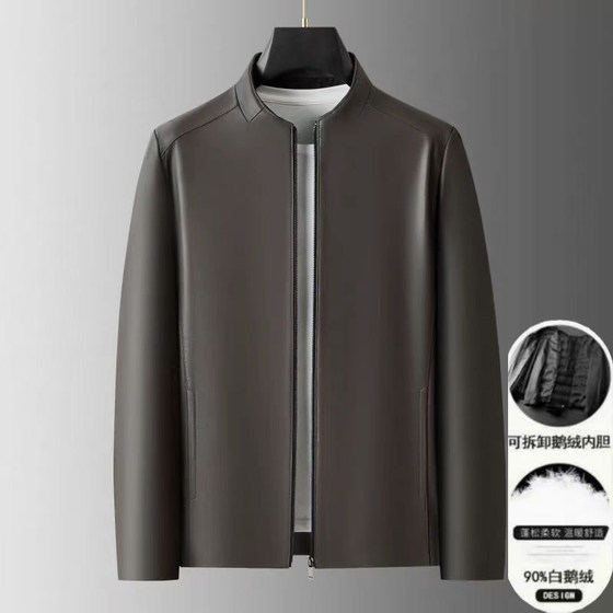 
Haining genuine sheepskin leather jacket men's autumn and winter warm down down removable liner business casual stand collar genuine leather jacket