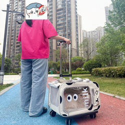 Cat Transport Crate, Portable Backpack, Stretchable Trolley Case, Large Capacity Pet Dog Suitcase