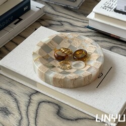 Lin Yu/Designer Series ins Xiaohongshu Light Luxury Color-Block Jewelry Storage Box Mosaic Small Tray Decorative Ornament
