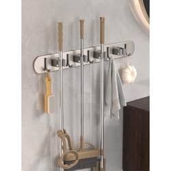 No punching 304 stainless steel mop clip hook bathroom storage broom hanger strong adhesive wall hanging mop