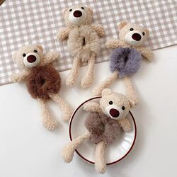 Cute Bear Hug Plush Hair Tie for Women, Ponytail Holder, Trendy Hair Accessory