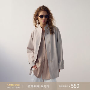 
N28 [Wu Xin's same style] stand-up collar, waist tie, mid-length windbreaker, women's spring temperament commuting jacket