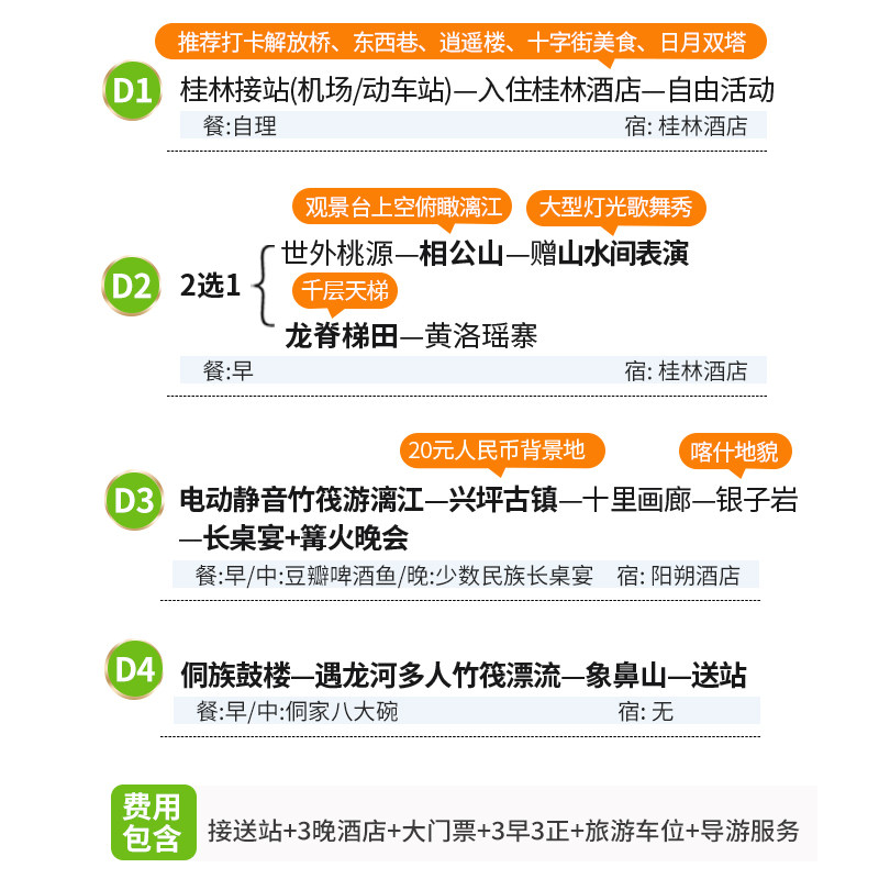 12人团广西桂林旅游阳朔跟团游纯玩4天3晚龙脊梯田漓江四日游旅行