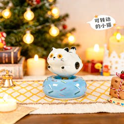 Cute Little Cat Jingdezhen Ceramic Rotating Office Desktop Healing Ornament Rotating Desktop Decoration