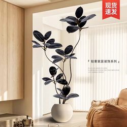 Black Diamond Rubber Tree Artificial Green Plant Indoor Sofa Side Fake Plant Bionic Potted Plant Large Living Room Floor-Standing Decoration
