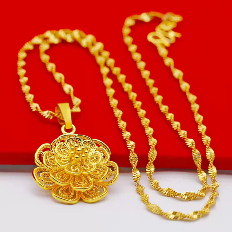 活动价格】金色项链简约高档镂空牡丹花吊坠锁骨链节日生日礼物