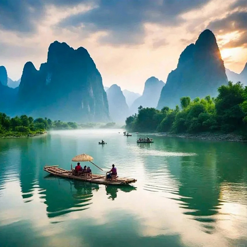 5天纯玩0购物|广西桂林旅游漓江三星船遇龙河竹筏漂流热气球体验
