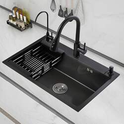 Sus304 Stainless Steel Sink Handmade Dishwashing Sink Nano Large Single-Slot Household Thickeneded Vegetable Sink Kitchen Under-Counter Basin