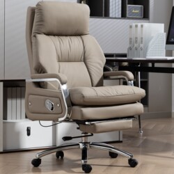 Office Boss Chair, Comfortable for Long Sitting, High-End, Elegant, Leather, Reclining Executive Chair, Home Computer Chair, Seat