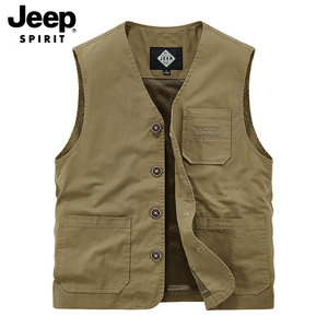 
JEEP Jeep pure cotton V-neck vest men's 2025 Spring and Autumn New Chicken Heart Collar Casual Horse Clip Sleeveless Vest