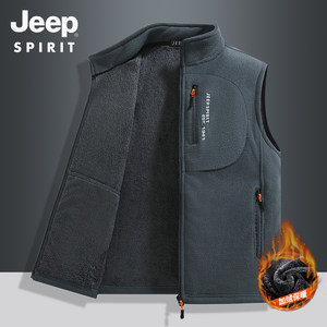 
JEEP Jeep Men's Fleece Vest 2025 Autumn and Winter New Style Plus Fleece Warm Multi-Pocket Outdoor Leisure Vest