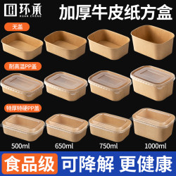 Disposable Kraft Paper Lunch Box, Rectangular Take-Out Fast Food Packaging Box, Environmentally Friendly Light Food Picnic Lunch Box, Salad Box