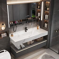 Baishiden Bathroom Cabinet Combination Slate Hot-Bent Integrated Basin Bathroom Washbasin Laundry Pool Washbasin Cabinet Combination