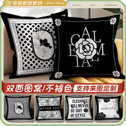 Modern Light Luxury Pillow, Black and White Simple Velvet Cushion, Sofa Living Room Guesthouse Lumbar Pillowcase, Backrest Pillow, Cushion