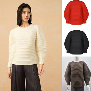 
Japanese fashion solid color round neck knitted sweater for women in autumn loose casual silhouette long-sleeved soft bottoming shirt T-shirt