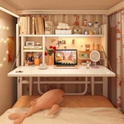 Foldable Computer Desk Cover, Bed Desk, Study Table, Simple Dormitory Student Bunk Bed, Suspended and Fixable