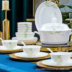 Jingdezhen Exclusive Underglaze Color New Bowl and Plate Set for Home Use, Gift Bone China Tableware Set, Ceramic Bowl and Plate Combination