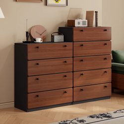 Vintage-Style Solid Wood Chest of Drawers Against the Wall for Bedroom, Bedside, Drawer Storage, Living Room, Entryway, Sideboard, and Storage