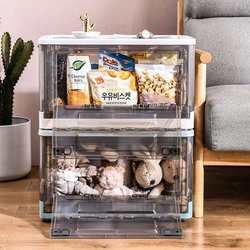 Folding double-door storage box transparent lidded storage box toy clothes storage box large box with pulleys