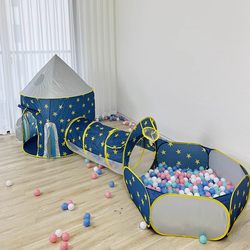 Indoor Children's Tent Three-Piece Set with Basketball Hoop, Ocean Ball Pool, Crawling Tunnel, Boys and Girls Baby Toy Playhouse