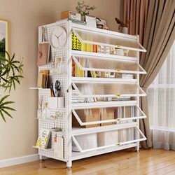 Household Steel Bookcase with Door, Children's Bookshelf, Integrated Wall-Mounted Dust-Proof Storage Cabinet, Floor-Standing Storage Rack, Storage Cabinet