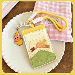 Sleeping Baby Doll Leather Access Card Holder Student Meal Card Bus Card Anti-Lost Work Id Card Holder Badge Lanyard