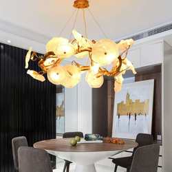 Nordic personality full copper branch living room chandelier American light luxury villa hotel bedroom handmade lotus leaf art lamps