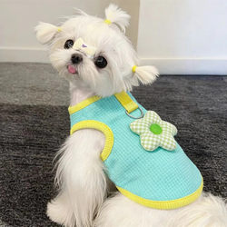 Cute and Fresh-Style Cat Pet Clothing, Summer Thin Vest for Small Dogs Like Maltese, Anti-Shedding, with Leash Attachment