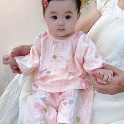 Baby Clothes, Summer Thin Style, Floral Pajamas for Baby Girls, Small Month-Old A-Class Short-Sleeved Kidsren's Home Clothes, Air-Conditioned Clothes
