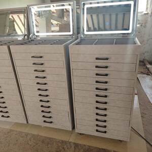 
New Recommended Gray Leather Glasses Display Cabinet Multi-Layer Drawer Optical Sunglasses Display Rack Lock Glow