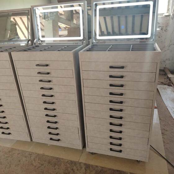 
New Recommended Gray Leather Glasses Display Cabinet Multi-Layer Drawer Optical Sunglasses Display Rack Lock Glow