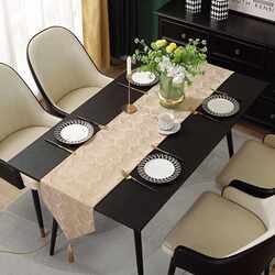 New direct selling Amazon modern light luxury full polyester jacquard table runner high-end tassel table decoration bedside towel cover