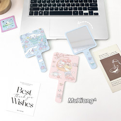 Small Square Mirror with Handle, Cute Cartoon Handheld Makeup Mirror, High-Definition, Student Home Use, Trendy High-Definition