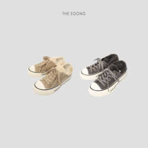 
THESOONG/Plush Canvas Shoes Classic washed cow suede wool lined versatile canvas shoes