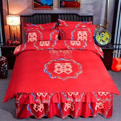Wedding bedding four-piece set wedding bright red new wedding bed skirt brushed bed sheet quilt cover sleeping naked