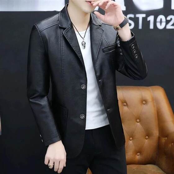 
Home Daily Suit Wenruo Clothing Men's Thickened Leather Jacket Trendy Fashion Slim Casual Versatile Suit Jacket