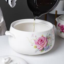Large-capacity ceramic double-eared lard can, soup bowl, oil bottle, household kitchen microwave rice bowl, soup pot storage tank