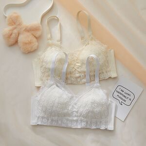 
White underwear for women, summer, ultra-thin, big breasts, T-show, small breasts, side breasts, no steel ring, girl student push-up bra