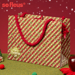 Sofleus Christmas Gift Bag Red Stripesd Handbag Large Capacity Holiday Packaging Bag