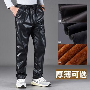 Loose waist and pants leather pants men with velvet thick waterproof windproof wind -resistant autumn and winter loose men's riding machine repair work pants
